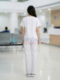 Bộ quần áo scrubs cổ tim màu trắng vải lon Mỹ cao cấp, Size M