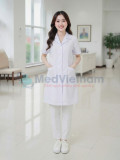 Áo blouse bác sĩ nữ dáng dài cộc tay chất liệu mềm mại, Size M