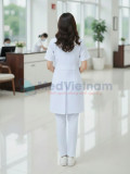 Áo blouse bác sĩ nữ dáng dài cộc tay chất liệu mềm mại, Size M