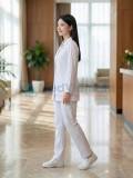 Áo blouse nữ dáng ngắn thiết kế dài tay màu trắng, Size M