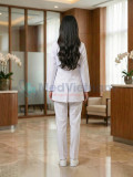 Áo blouse nữ dáng ngắn thiết kế dài tay màu trắng, Size M