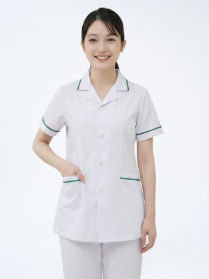Áo blouse dược sĩ thiết kế ngắn tay, viền xanh lá