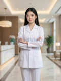 Áo blouse nữ dáng ngắn thiết kế dài tay màu trắng, Size M