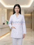 Áo blouse nữ dáng ngắn thiết kế dài tay màu trắng, Size M