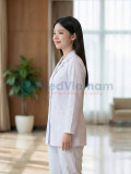 Áo blouse nữ dáng ngắn thiết kế dài tay màu trắng, Size M