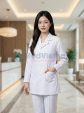 Áo blouse nữ dáng ngắn thiết kế dài tay màu trắng, Size M