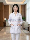 Áo blouse nữ dáng ngắn thiết kế dài tay màu trắng, Size M