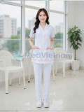 Đồng phục y tá, điều dưỡng nữ màu trắng thiết kế cộc tay, Size M