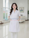 Áo blouse bác sĩ nữ dáng dài cộc tay chất liệu mềm mại, Size M