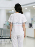 Bộ quần áo scrubs cổ tim màu trắng vải lon Mỹ cao cấp, Size M