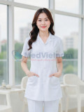 Đồng phục y tá, điều dưỡng nữ màu trắng thiết kế cộc tay, Size M