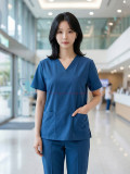 Bộ quần áo scrubs cổ tim cho nữ màu xanh navy, Size M - Vải Lon Mỹ