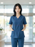 Bộ quần áo scrubs cổ tim cho nữ màu xanh navy, Size M - Vải Lon Mỹ