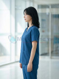 Bộ quần áo scrubs cổ tim cho nữ màu xanh navy, Size M - Vải Lon Mỹ