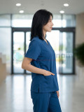 Bộ quần áo scrubs cổ tim cho nữ màu xanh navy, Size M - Vải Lon Mỹ
