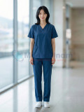 Bộ quần áo scrubs cổ tim cho nữ màu xanh navy, Size M - Vải Lon Mỹ