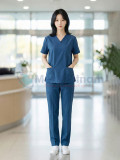 Bộ quần áo scrubs cổ tim cho nữ màu xanh navy, Size M - Vải Lon Mỹ