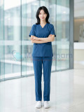 Bộ quần áo scrubs cổ tim cho nữ màu xanh navy, Size M - Vải Lon Mỹ