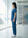 Bộ quần áo scrubs cổ tim cho nữ màu xanh navy, Size M - Vải Lon Mỹ