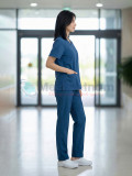 Bộ quần áo scrubs cổ tim cho nữ màu xanh navy, Size M - Vải Lon Mỹ