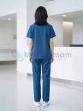 Bộ quần áo scrubs cổ tim cho nữ màu xanh navy, Size M - Vải Lon Mỹ