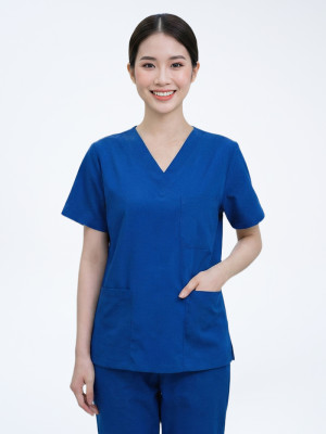 Bộ quần áo scrubs cổ tim cho nữ màu xanh coban