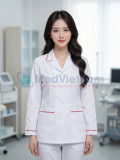 Áo blouse trắng điều dưỡng, y tá nữ dài tay viền đỏ, Size M