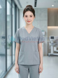 Bộ scrubs cổ tim màu ghi xám thoáng mát, bền màu, Size M