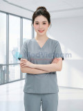 Bộ scrubs cổ tim màu ghi xám thoáng mát, bền màu, Size M
