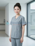 Bộ scrubs cổ tim màu ghi xám thoáng mát, bền màu, Size M