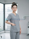 Bộ scrubs cổ tim màu ghi xám thoáng mát, bền màu, Size M