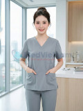 Bộ scrubs cổ tim màu ghi xám thoáng mát, bền màu, Size M