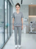 Bộ scrubs cổ tim màu ghi xám thoáng mát, bền màu, Size M