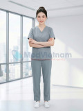 Bộ scrubs cổ tim màu ghi xám thoáng mát, bền màu, Size M