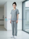 Bộ scrubs cổ tim màu ghi xám thoáng mát, bền màu, Size M