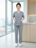 Bộ scrubs cổ tim màu ghi xám thoáng mát, bền màu, Size M