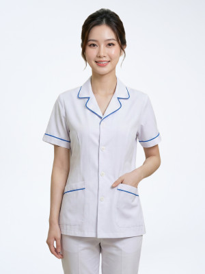 Áo blouse trắng điều dưỡng, y tá nữ cộc tay cổ bẻ cách tân