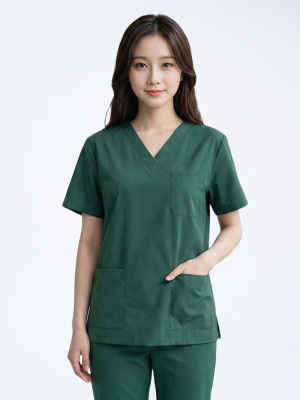 Bộ quần áo scrubs cổ tim nữ màu xanh lá