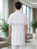 Áo blouse bác sĩ nam màu trắng chuẩn form thiết kế cộc tay, dáng dài, Size M - Vải lon Nhật