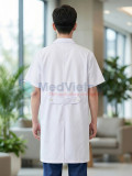 Áo blouse bác sĩ nam màu trắng chuẩn form thiết kế cộc tay, dáng dài, Size M - Vải lon Nhật