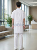 Áo blouse bác sĩ nam màu trắng chuẩn form thiết kế cộc tay, dáng dài, Size M - Vải lon Nhật