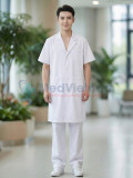 Áo blouse bác sĩ nam màu trắng chuẩn form thiết kế cộc tay, dáng dài, Size M - Vải lon Nhật