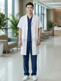 Áo blouse bác sĩ nam màu trắng chuẩn form thiết kế cộc tay, dáng dài, Size M - Vải lon Nhật