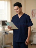 Bộ quần áo scrubs cổ tim cho nam, chất liệu siêu bền, Size M - Vải Lon Mỹ
