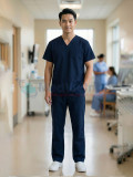 Bộ quần áo scrubs cổ tim cho nam, chất liệu siêu bền, Size M - Vải Lon Mỹ