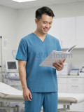 Bộ quần áo scrubs nam cao cấp màu xanh dương, Size M - Vải Cotton lạnh