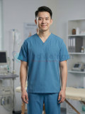 Bộ quần áo scrubs nam cao cấp màu xanh dương, Size M - Vải Cotton lạnh