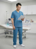Bộ quần áo scrubs nam cao cấp màu xanh dương, Size M - Vải Cotton lạnh
