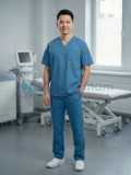 Bộ quần áo scrubs nam cao cấp màu xanh dương, Size M - Vải Cotton lạnh