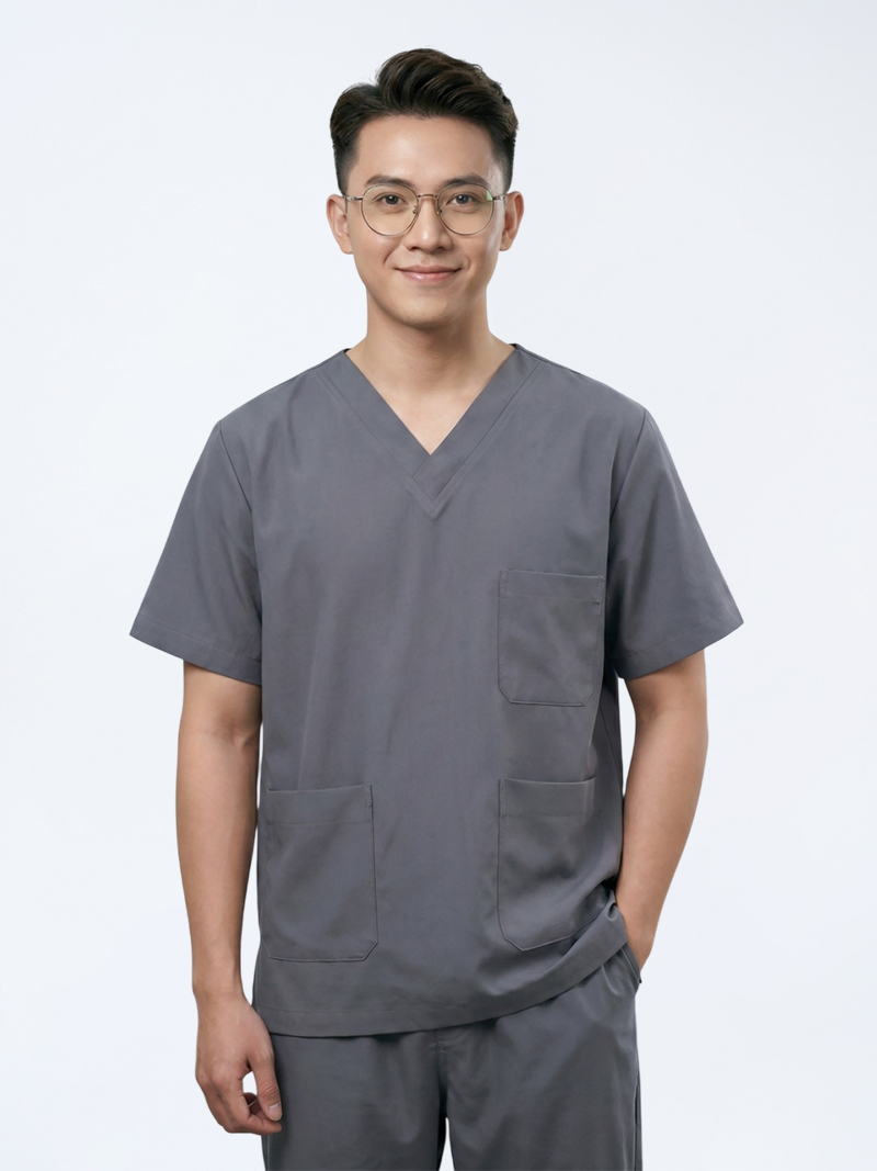Bộ scrubs cho nam màu ghi xám chuẩn form, không phai màu
